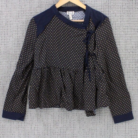 Mo:vint By Anthropologie Blouse Top Womens Long Sleeve Geometrical Pattern M NWT - Picture 1 of 9